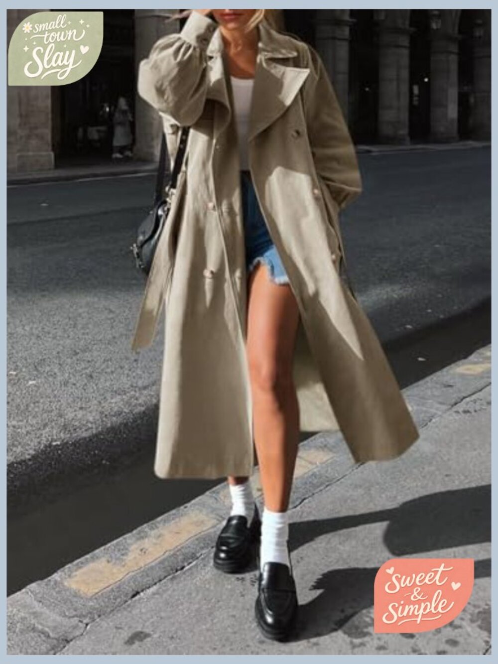 Women's Oversized Double Breasted Trench Coat with Belt - Picture 3 of 7